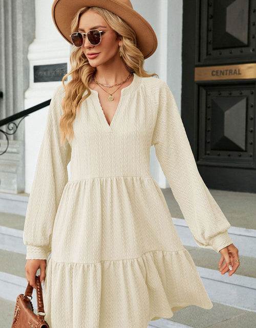 Load image into Gallery viewer, Notched Neck Long Sleeve Mini Dress
