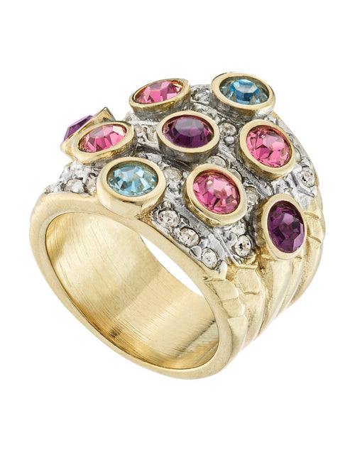 Load image into Gallery viewer, Vintage Pave Austrian Crystal Ring Womens Antique Ring 18k Yellow Gold Electroplated Made in USA by PVD Vintage Jewelry
