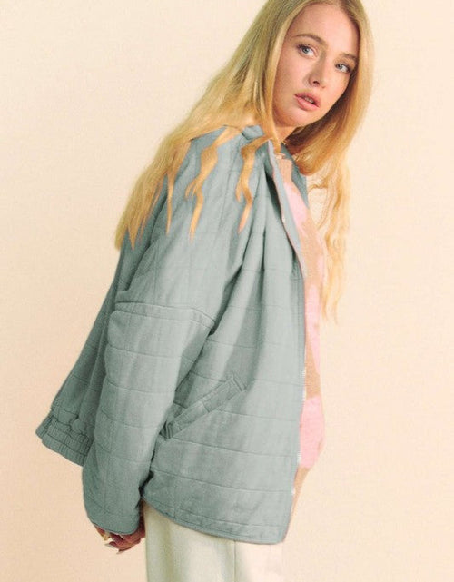 Load image into Gallery viewer, Davi &amp; Dani Quilted Zip Up Dropped Shoulder Jacket
