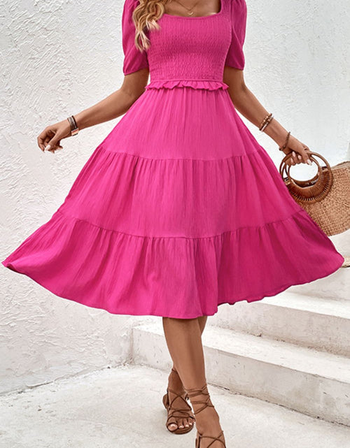 Load image into Gallery viewer, Perfee Square Neck Puff Sleeve Cutout Dress
