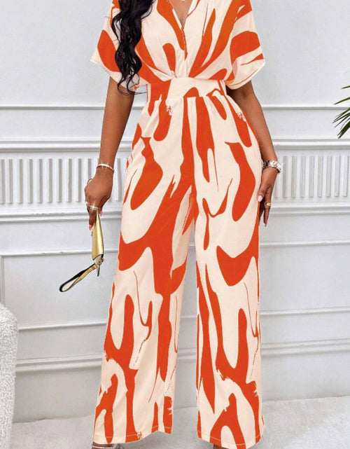 Load image into Gallery viewer, Printed V-Neck Short Sleeve Wide Leg Jumpsuit
