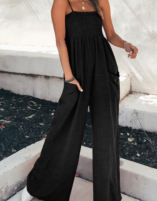 Load image into Gallery viewer, Smocked Spaghetti Strap Wide Leg Jumpsuit
