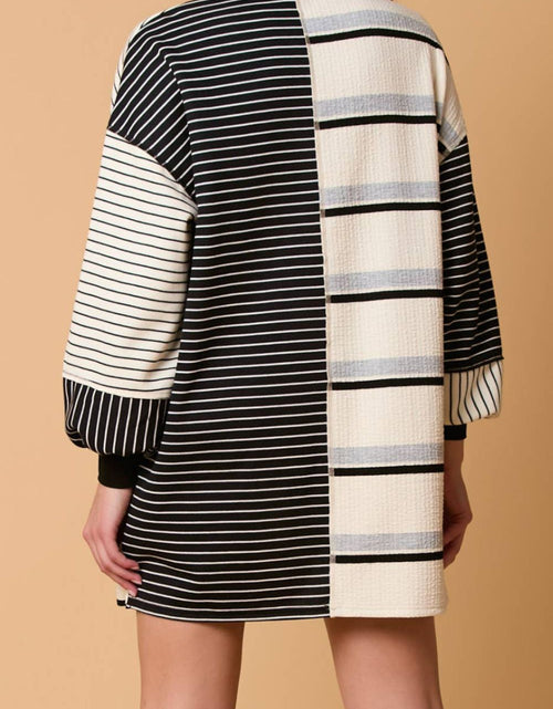 Load image into Gallery viewer, Striped Patchwork Long Sleeve Mini Dress
