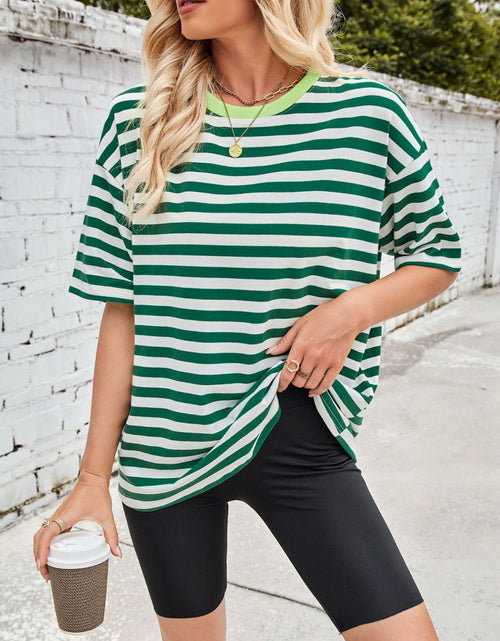 Load image into Gallery viewer, Lovelet Striped Round Neck Half Sleeve T-Shirt
