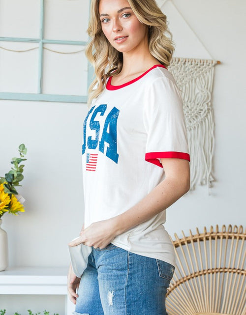Load image into Gallery viewer, Heimish Full Size USA Contrast Trim Short Sleeve T-Shirt
