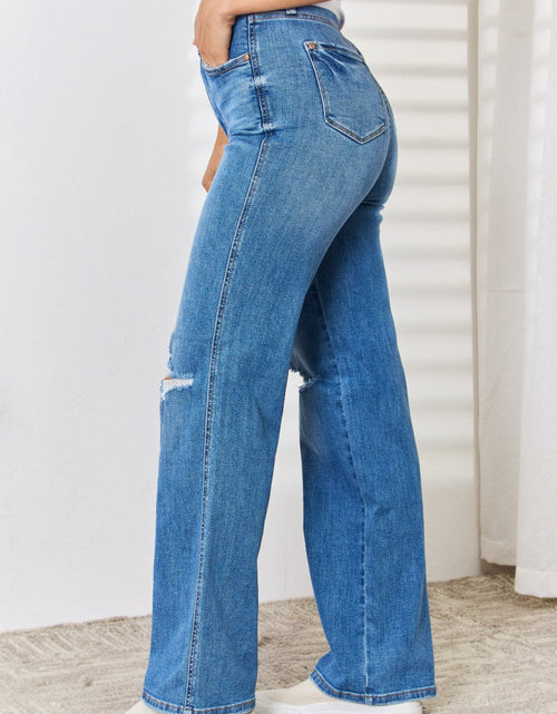 Load image into Gallery viewer, Judy Blue Full Size High Waist Distressed Straight-Leg Jeans
