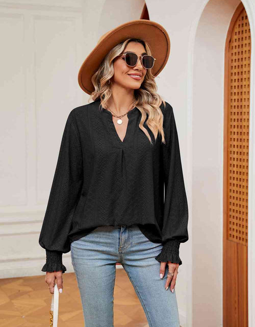 Load image into Gallery viewer, Notched Neck Flounce Sleeve Blouse

