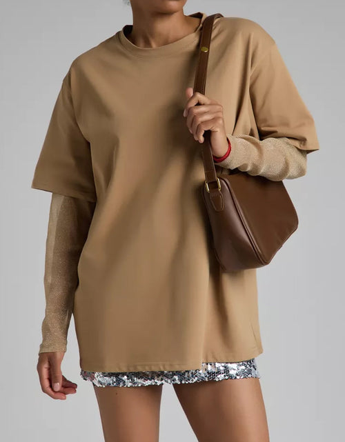 Load image into Gallery viewer, Faux Layered Round Neck Mesh Sleeve Top
