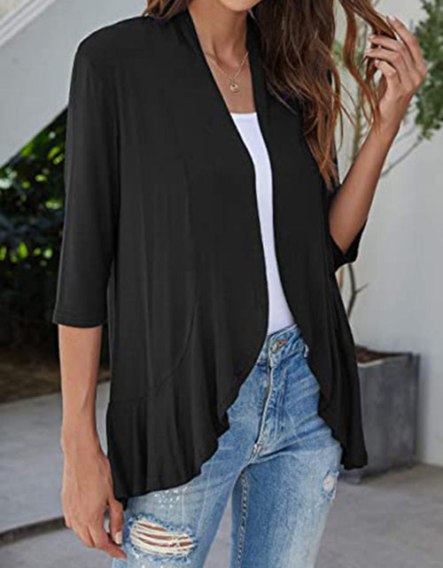 Load image into Gallery viewer, Open Front Ruffle Trim Cardigan

