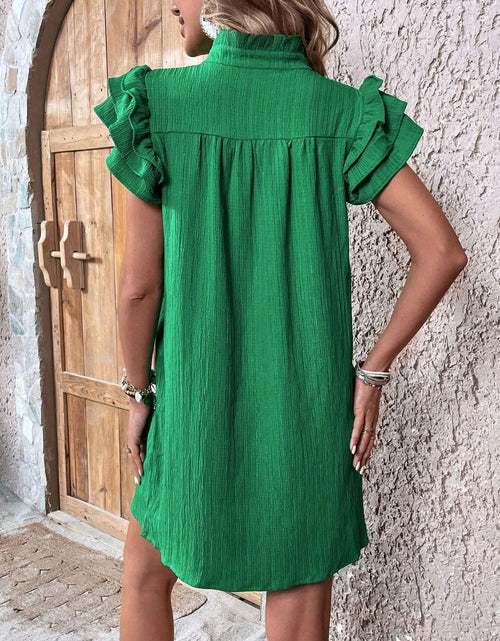 Load image into Gallery viewer, Ruffled Notched Cap Sleeve Mini Dress

