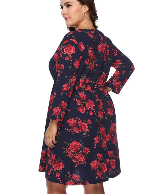 Load image into Gallery viewer, Plus Size Floral Print Half Zip Up Dress
