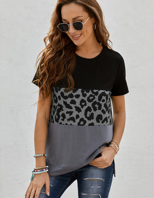 Load image into Gallery viewer, Leopard Print Color Block Short Sleeve T-Shirt
