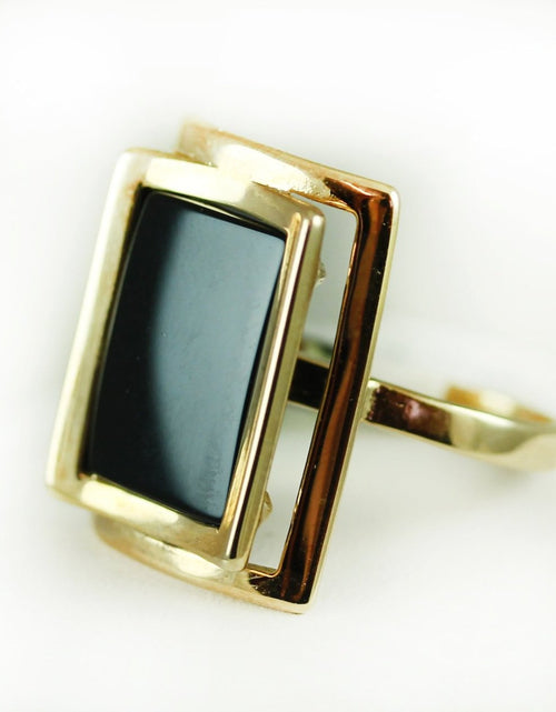 Load image into Gallery viewer, Vintage Genuine Onyx Rectangle 18k Yellow Gold Electroplated Made in USA #R327 by PVD Vintage Jewelry
