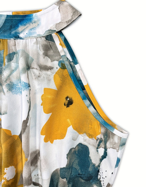 Load image into Gallery viewer, Tiered Printed Mock Neck Sleeveless Dress
