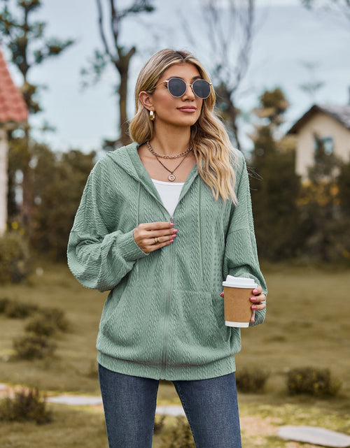 Load image into Gallery viewer, Zip Up Drawstring Long Sleeve Hooded Jacket
