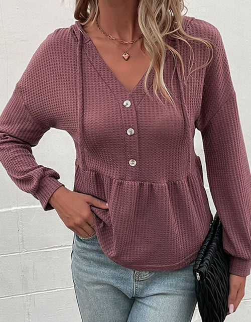 Load image into Gallery viewer, Perfee Waffle-Knit Buttoned Drop Shoulder Hoodie

