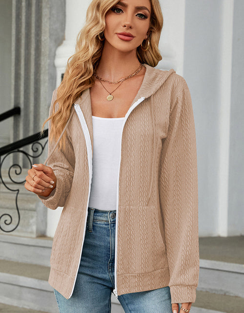 Load image into Gallery viewer, Drawstring Zip Up Long Sleeve Hoodie
