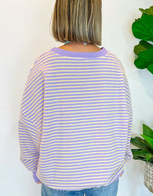 Load image into Gallery viewer, Striped Round Neck Long Sleeve Sweatshirt
