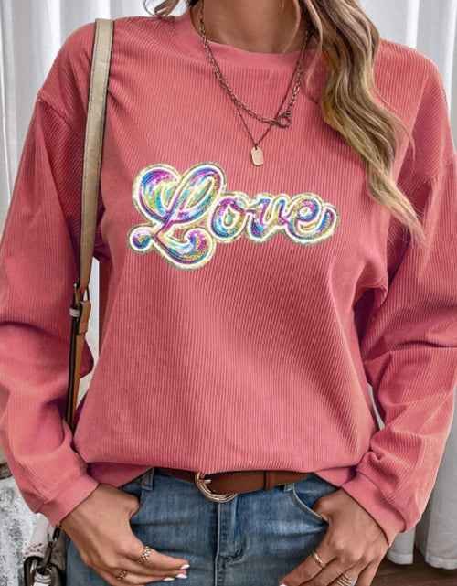 Load image into Gallery viewer, Valentine's Day LOVE Round Neck Long Sleeve Sweatshirt
