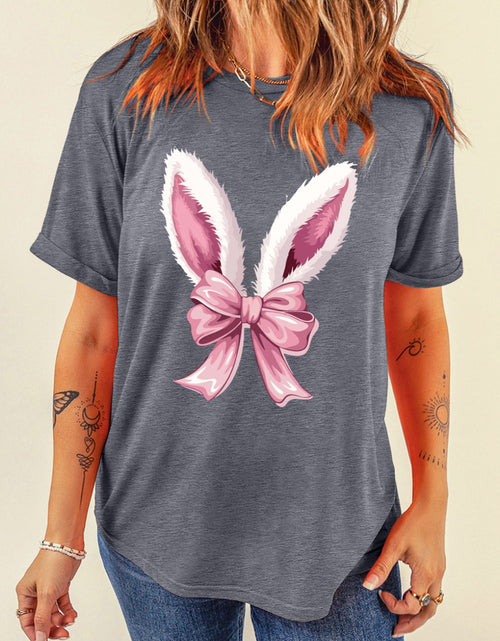 Load image into Gallery viewer, Bunny Ear Bow Graphic Short Sleeve T-Shirt
