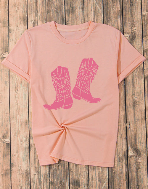 Load image into Gallery viewer, Boots Graphic Round Neck Short Sleeve T-Shirt
