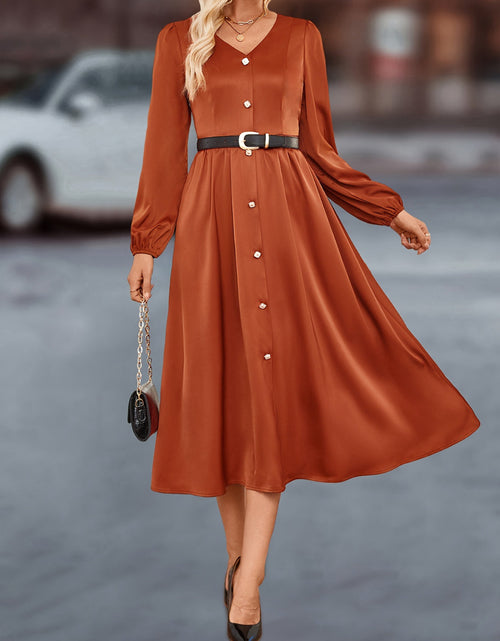 Load image into Gallery viewer, V-Neck Balloon Sleeve Midi Dress
