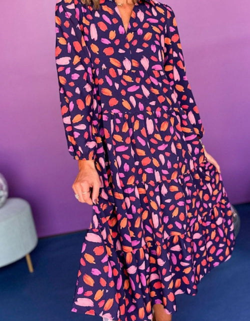 Load image into Gallery viewer, Printed Notched Long Sleeve Dress
