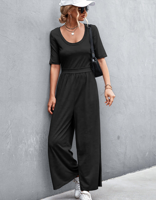 Load image into Gallery viewer, Scoop Neck Half Sleeve Wide Leg Jumpsuit
