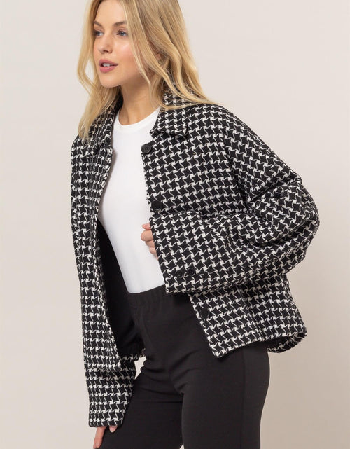 Load image into Gallery viewer, HYFVE Tweed Plaid Button Up Collared Neck Jacket

