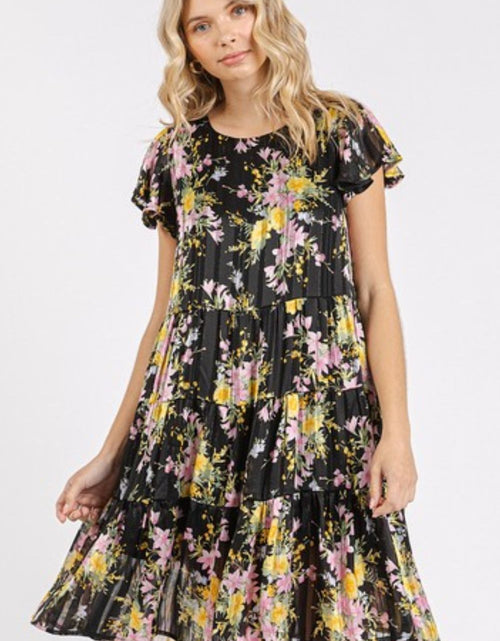 Load image into Gallery viewer, Mittoshop Flower Print Round Neck Flutter Sleeve Tiered Dress
