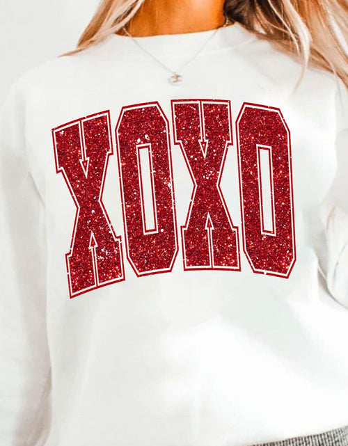 Load image into Gallery viewer, Valentine’s Day XOXO Glitter Round Neck Sweatshirt
