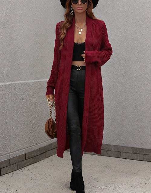Load image into Gallery viewer, Waffle Knit Open Front Duster Cardigan With Pockets
