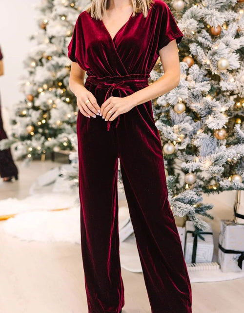 Load image into Gallery viewer, Drawstring Surplice Short Sleeve Jumpsuit

