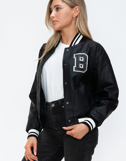 Load image into Gallery viewer, Love Me Now PU Leather Contrast Snap Down Bomber Jacket
