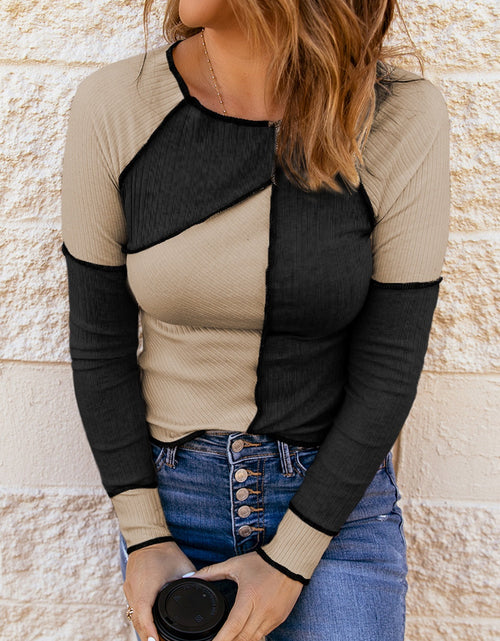 Load image into Gallery viewer, Color Block Round Neck Long Sleeve T-Shirt
