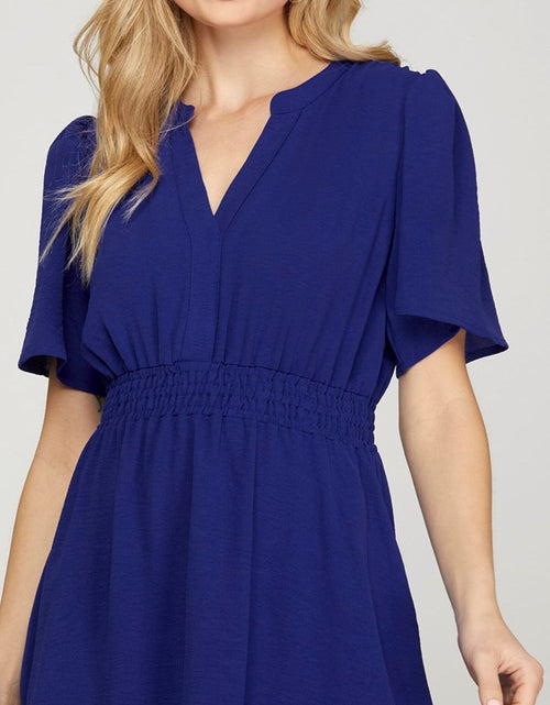 Load image into Gallery viewer, She + Sky Ruffled Hem Notched Flutter Sleeve Mini Dress

