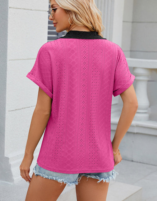 Load image into Gallery viewer, Eyelet Johnny Collar Short Sleeve T-Shirt
