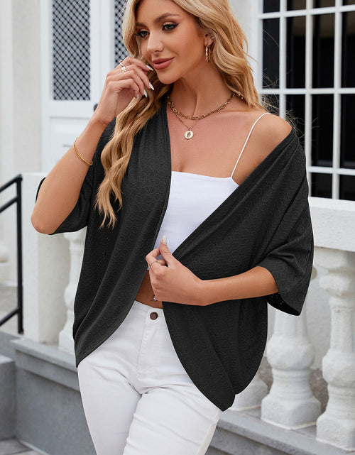 Load image into Gallery viewer, Eyelet Open Front Half Sleeve Cardigan
