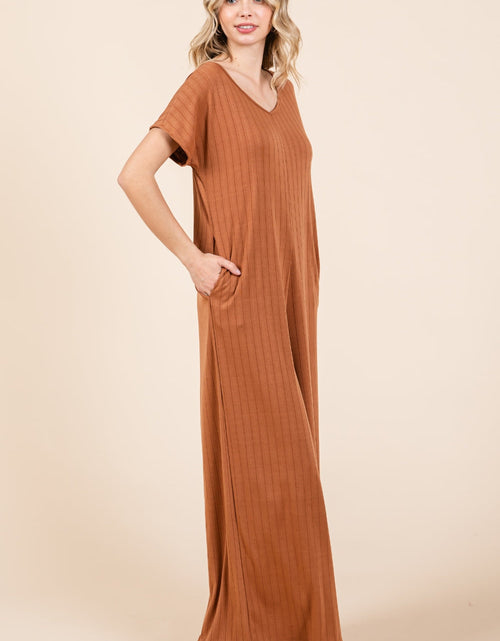 Load image into Gallery viewer, BOMBOM Ribbed Short Sleeve Wide Leg Jumpsuit
