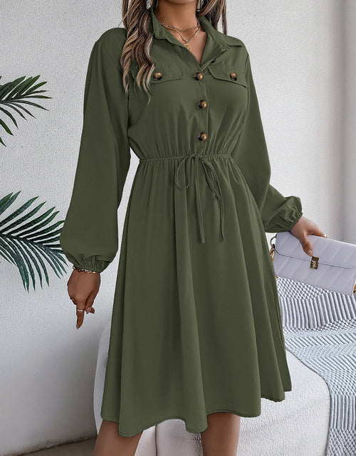 Load image into Gallery viewer, Collared Neck Long Sleeve Dress with Pockets
