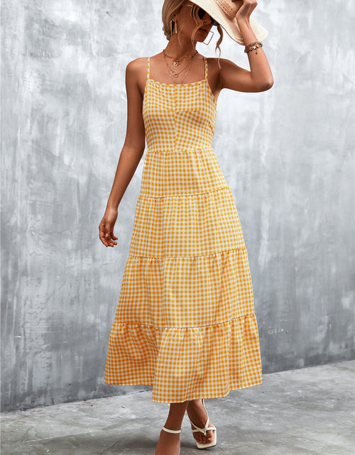 Load image into Gallery viewer, Plaid Square Neck Midi Cami Dress
