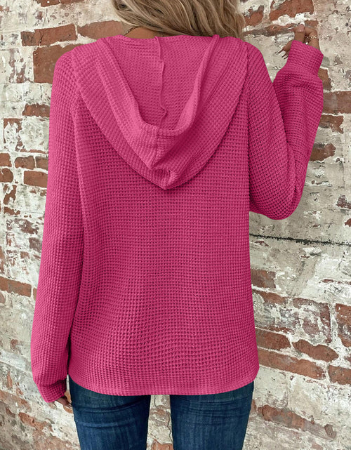 Load image into Gallery viewer, Waffle Knit Long Sleeve Drawstring Hooded Top
