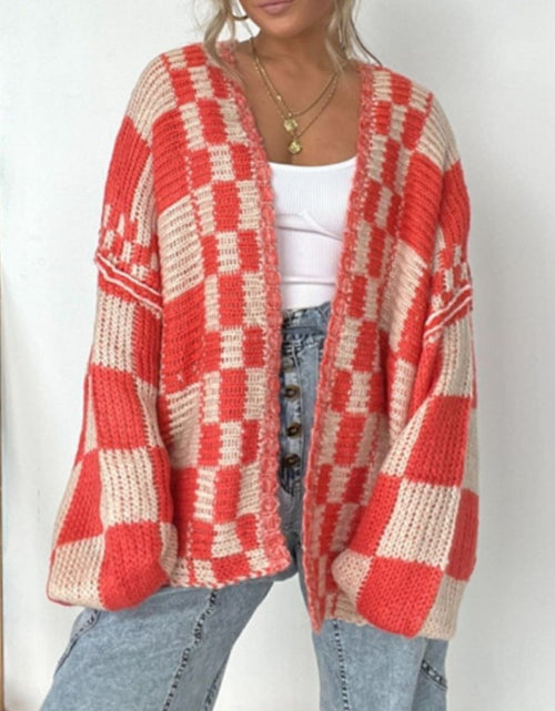 Load image into Gallery viewer, Plaid Open Front Long Sleeve Cardigan

