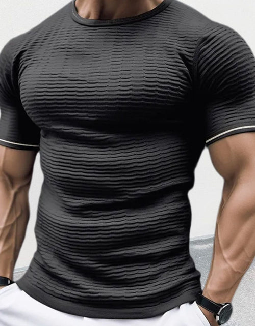 Load image into Gallery viewer, Men's Plus Size Texture Round Neck Contrast Trim T-Shirt
