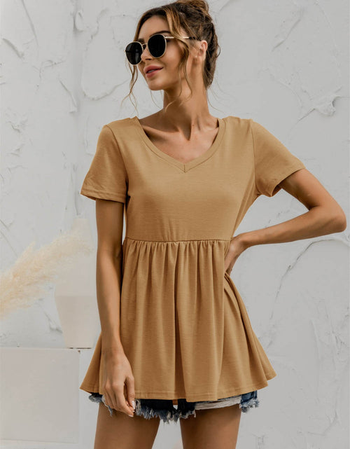 Load image into Gallery viewer, V-Neck Short Sleeve Babydoll Top

