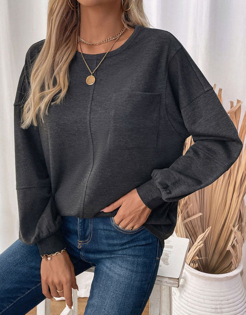 Load image into Gallery viewer, Perfee Pocketed Round Neck Long Sleeve Sweatshirt
