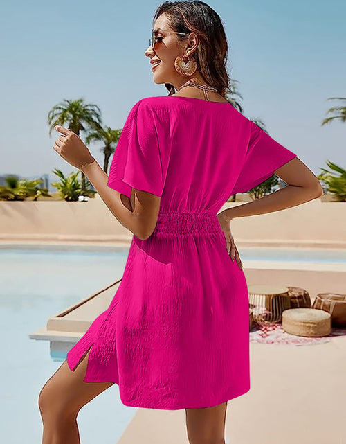 Load image into Gallery viewer, Smocked V-Neck Short Sleeve Dress
