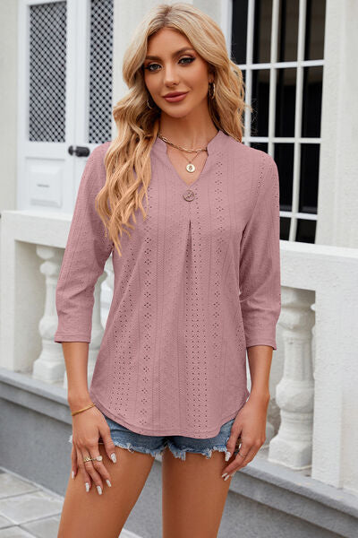 Load image into Gallery viewer, Eyelet Notched Knit Jacquard Top
