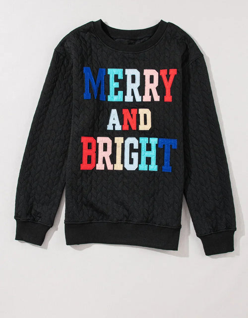 Load image into Gallery viewer, Full Size MERRY AND BRIGHT Cable Knit Pullover Sweatshirt
