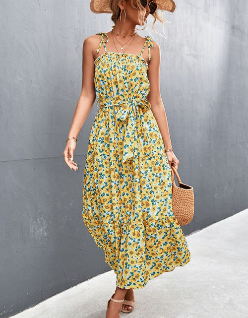 Load image into Gallery viewer, Floral Tie-Shoulder Belted Dress
